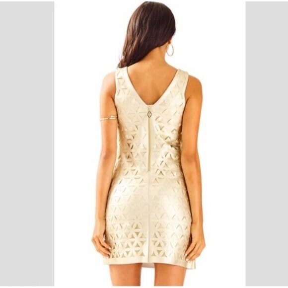 Lilly Pulitzer Mango Gold Metallic Daisy Laser Cut XS Sleeveless Party - Picture 3 of 11
